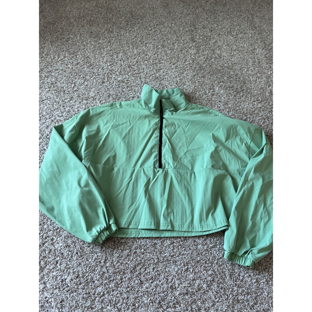 WeWoreWhat Womens Green Quarter Zip Cropped Windbreaker Jacket Large WW22709